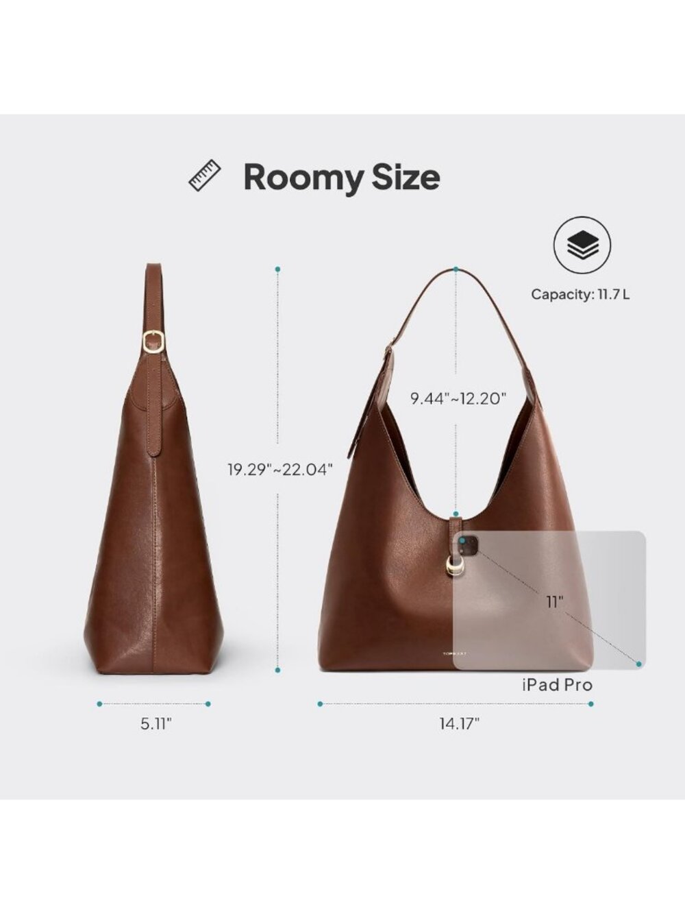 Chic Slouchy Hobo Bag for Women, Large PU Leather Shoulder Tote with Wallet - Picture 4 of 8